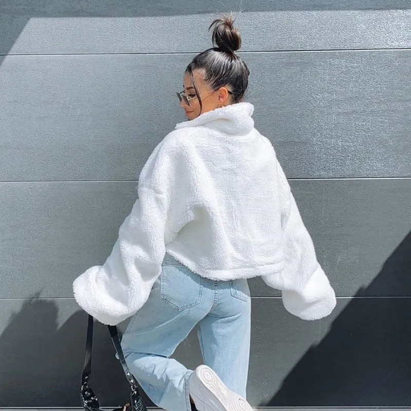 New White Fur Faux Jacket Women Streetwear Short Jackets