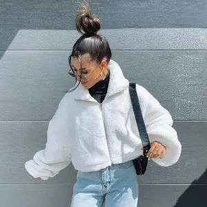 New White Fur Faux Jacket Women Streetwear Short Jackets