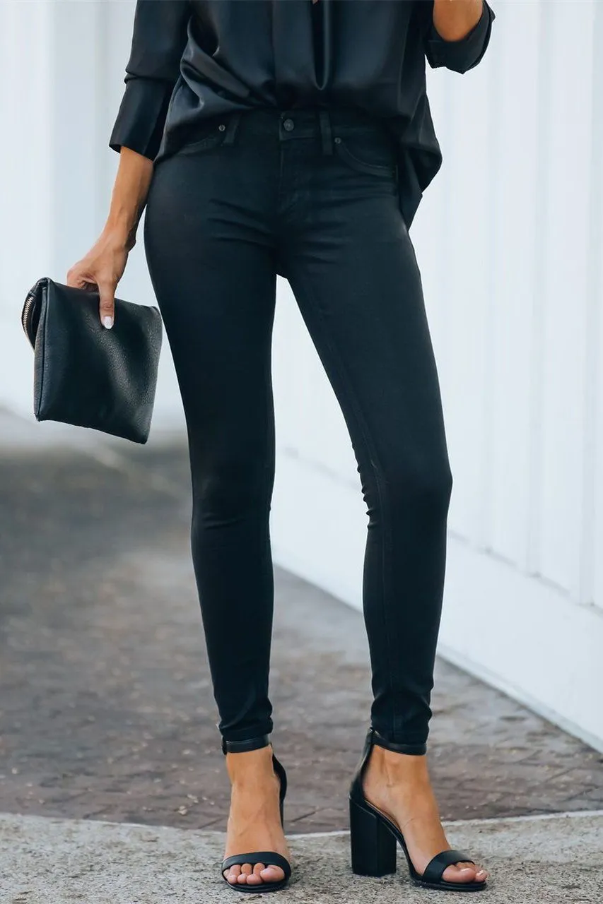 Night Out Mid Rise Coated Skinny