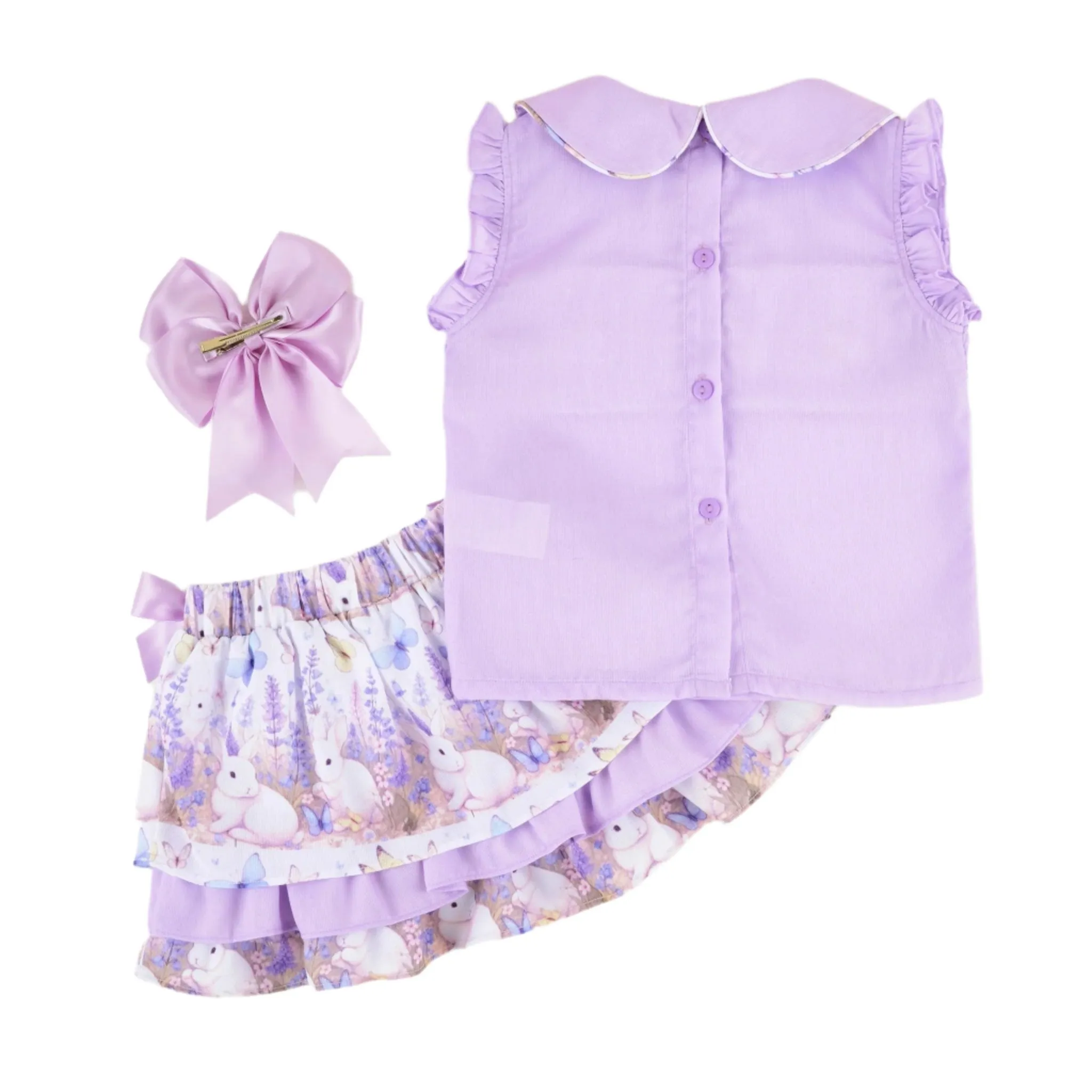 Ocean Baby Girls Lilac Floral Bunny Smocked Skirt Set (18M-10Y)