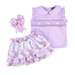 Ocean Baby Girls Lilac Floral Bunny Smocked Skirt Set (18M-10Y)