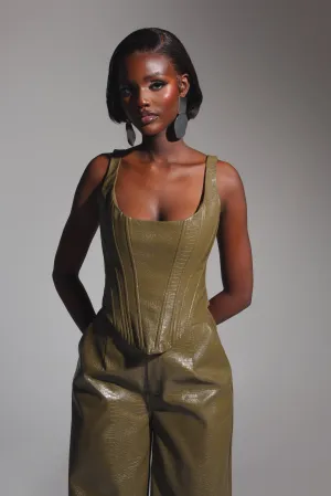 ONO Faux Leather Corset Top  in Olive