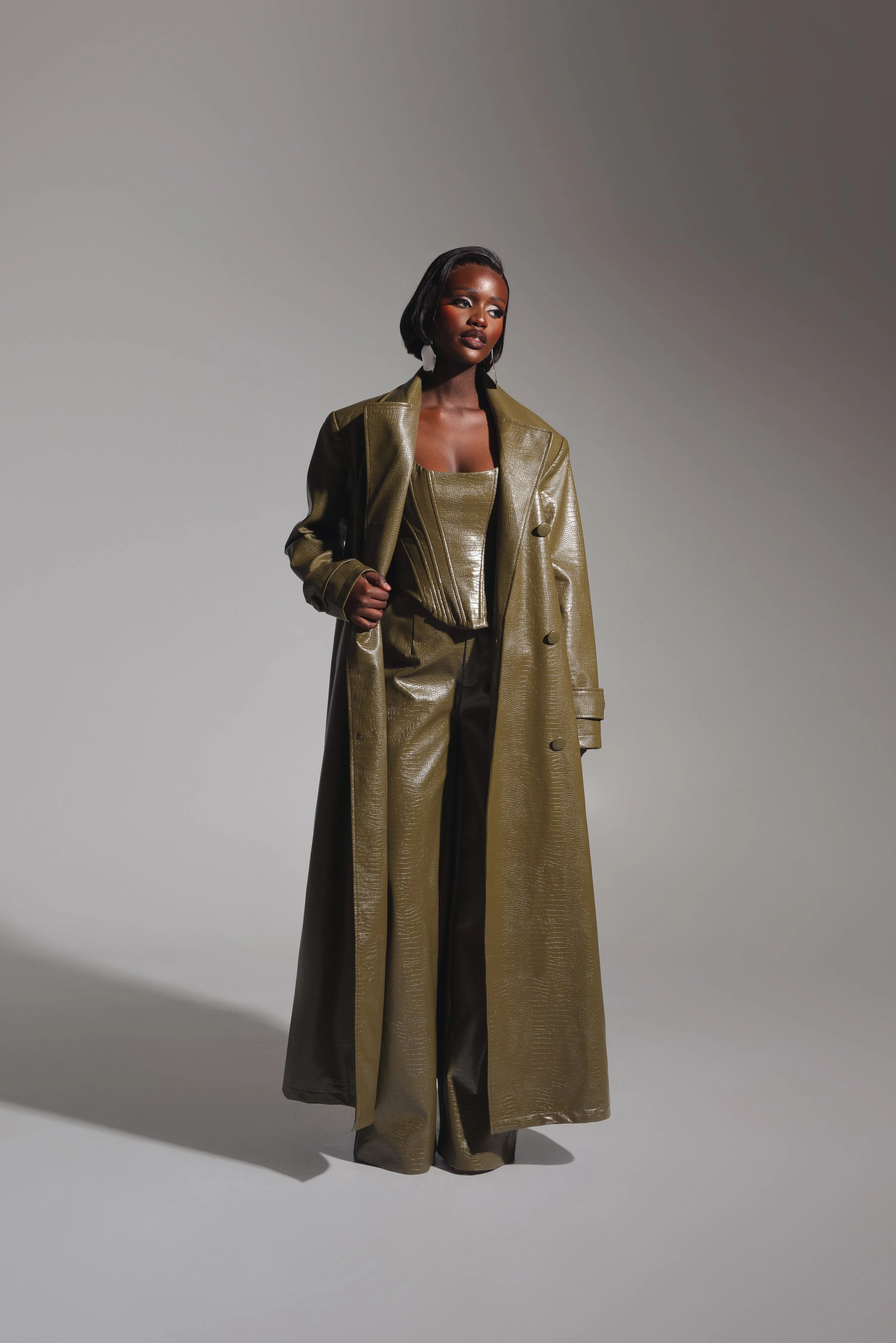 ONO Faux Leather Corset Top  in Olive