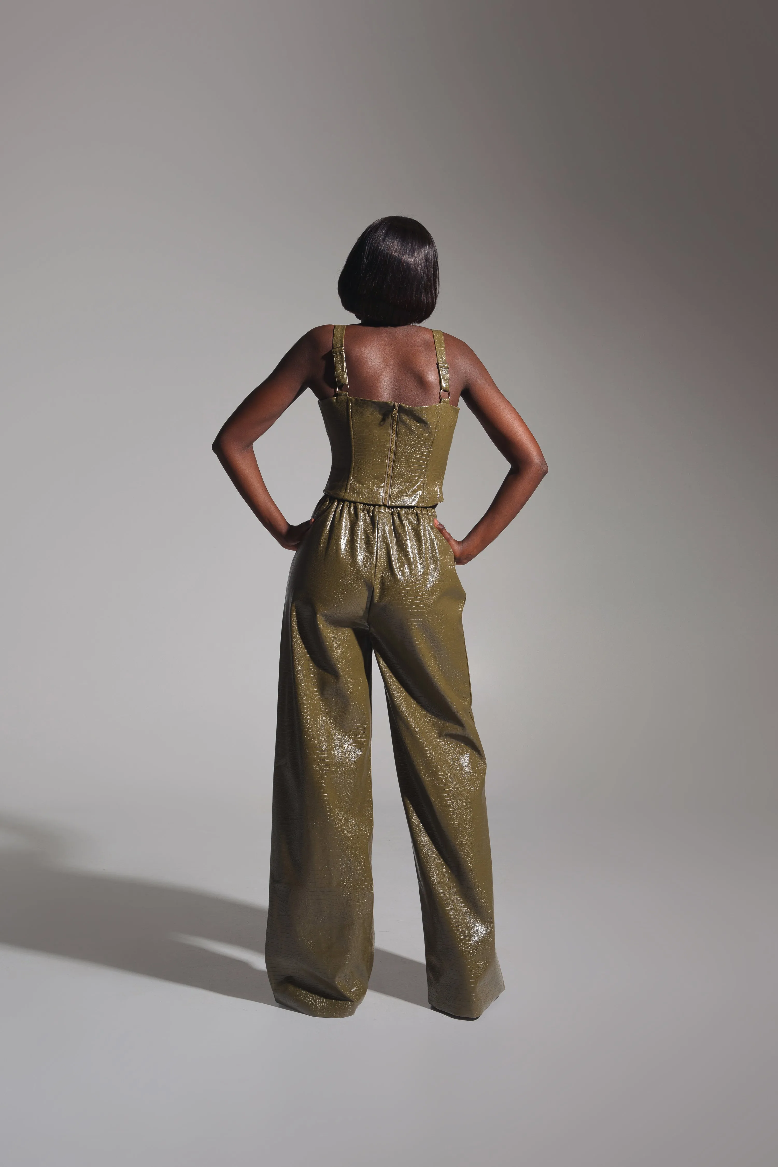 ONO Faux Leather Corset Top  in Olive
