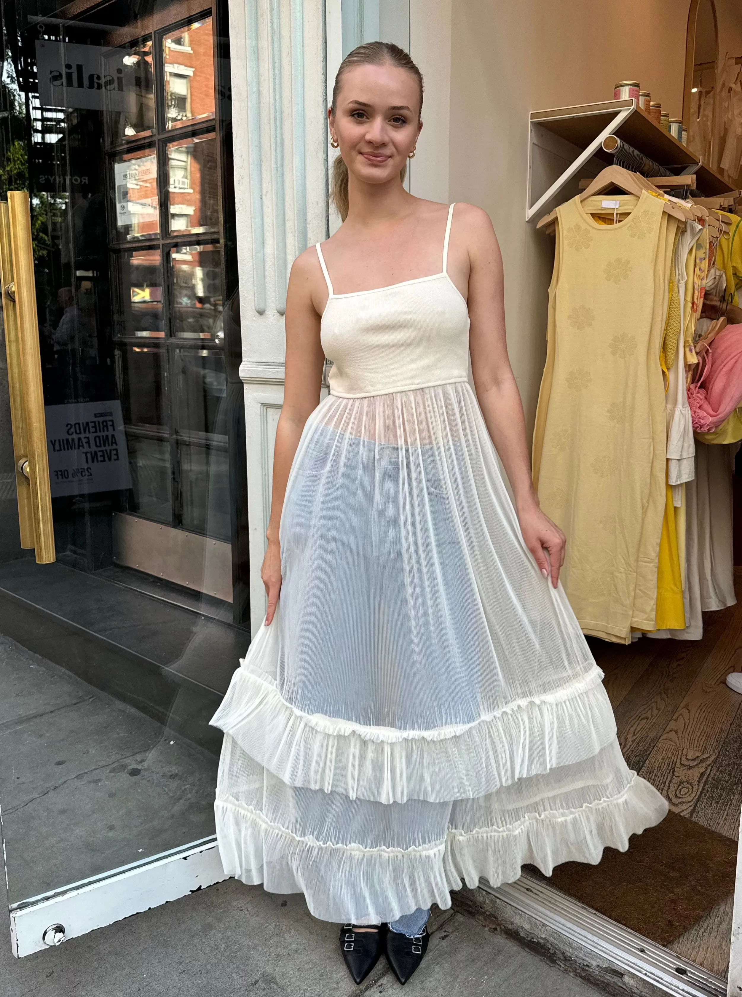 Orion Mesh Maxi Dress in Cream