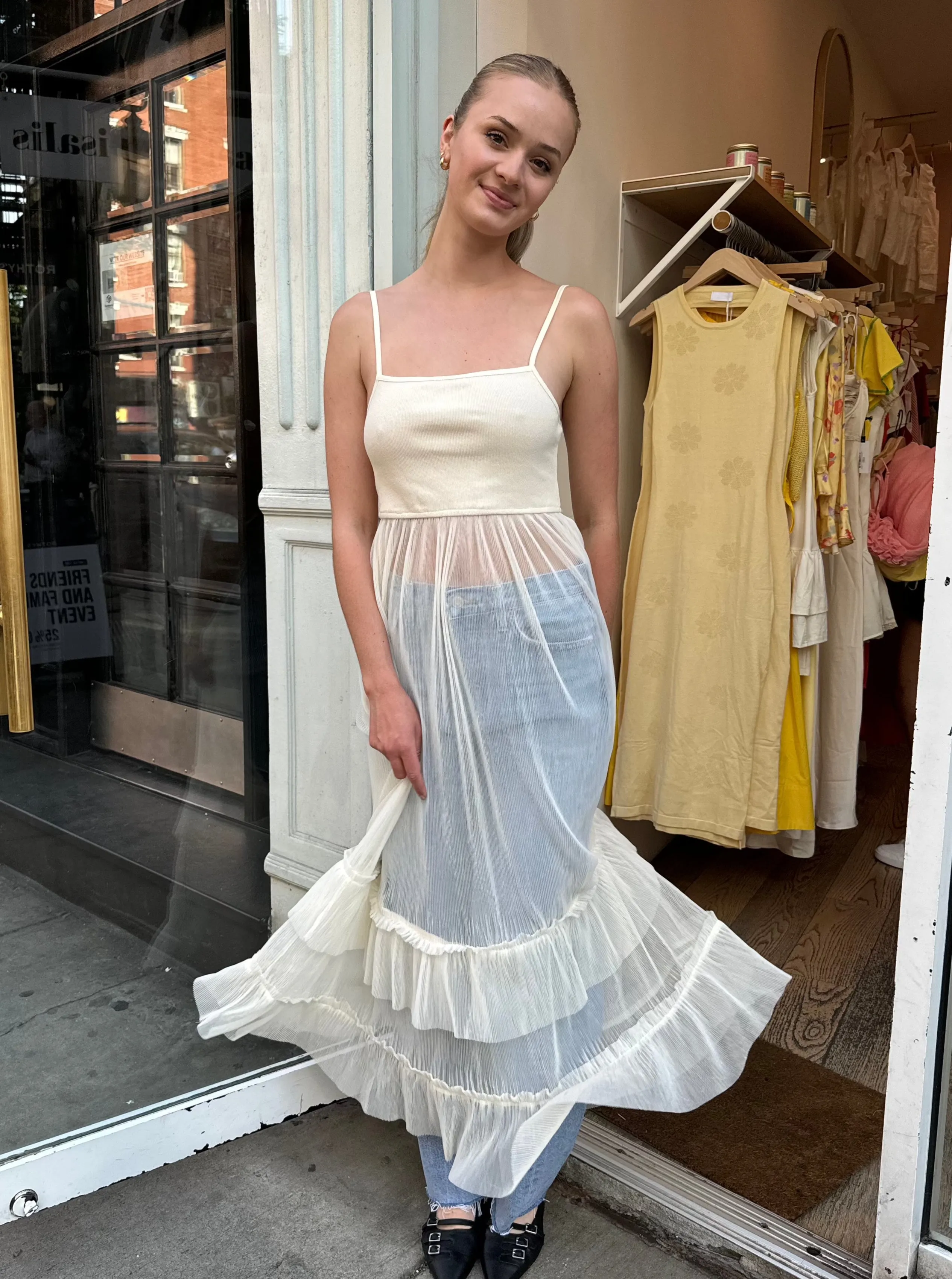 Orion Mesh Maxi Dress in Cream