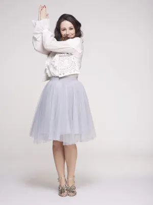 Over the Knee Light Gray Tulle Skirt