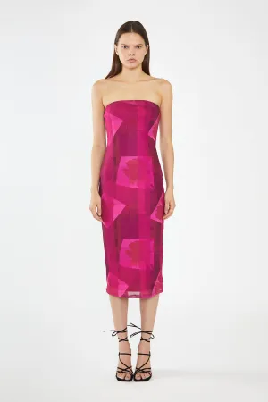 Pink-Block Mesh Bandeau Bodycon Midaxi-Dress