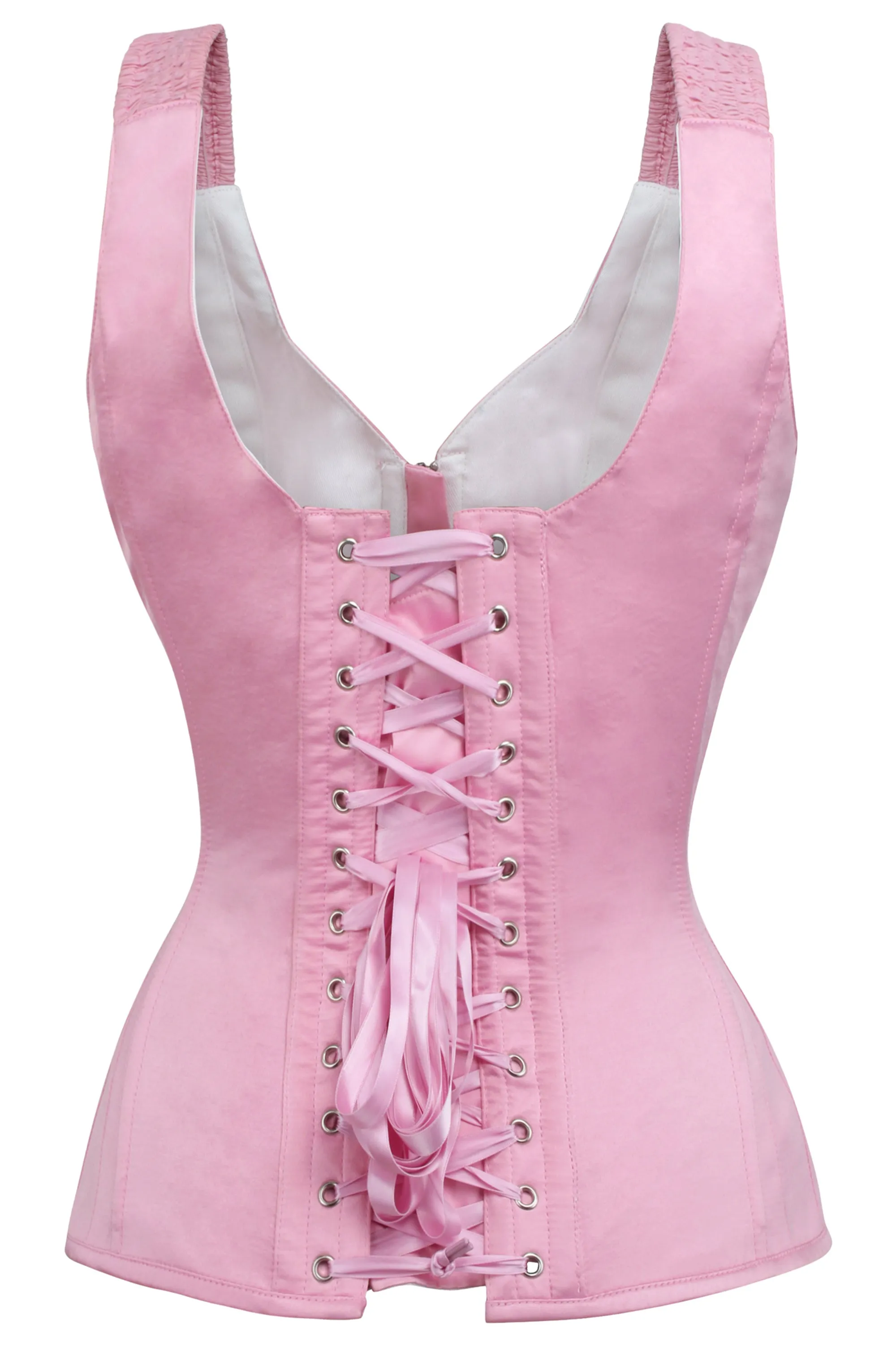Pink Overbust Corset with Shoulder Straps and Zip