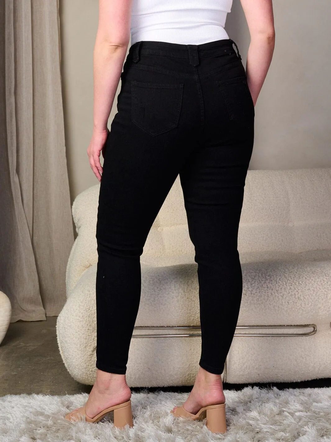 PLUS SIZE BUTTON CLOSURE DENIM SKINNY JEANS