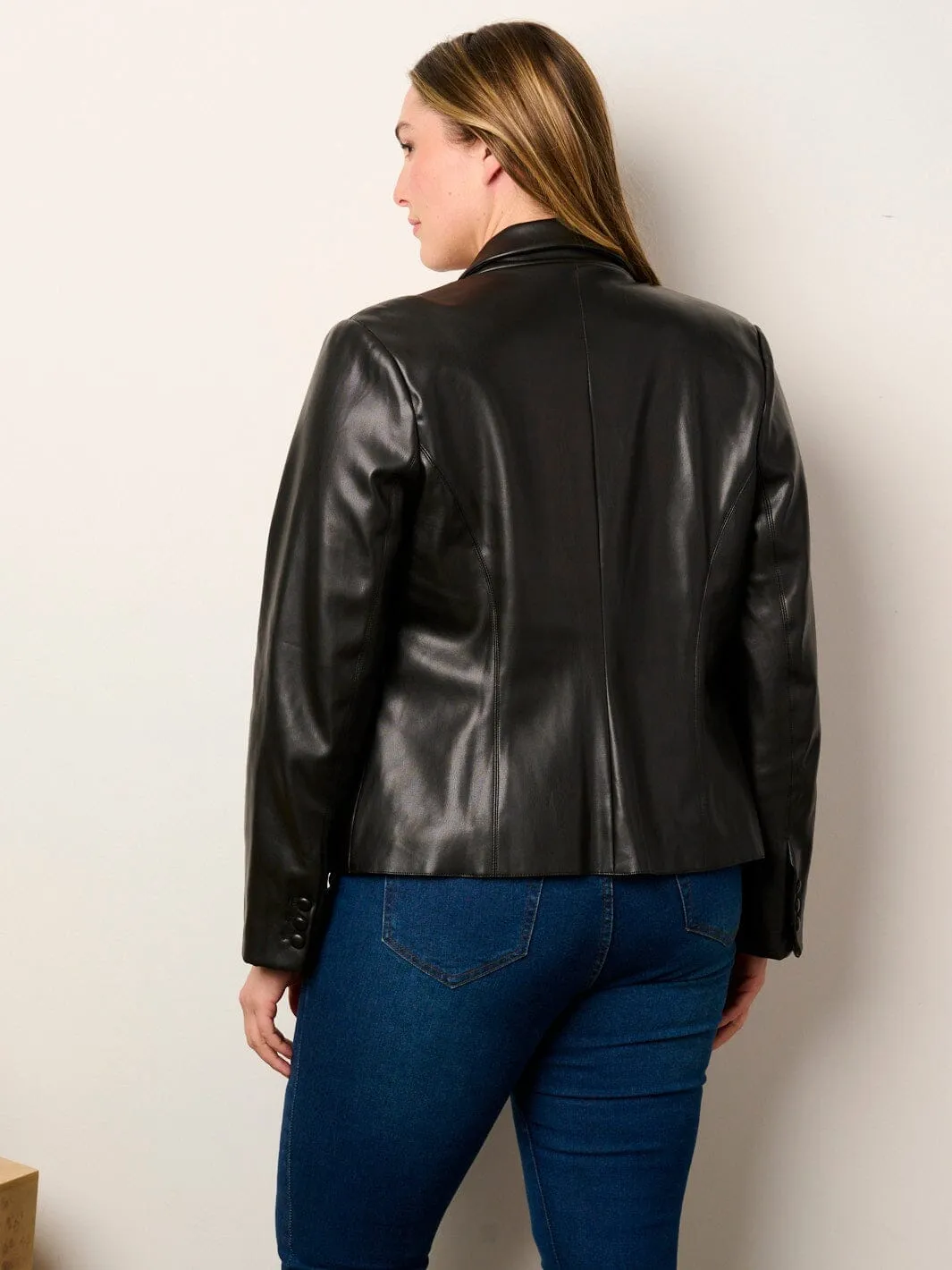 PLUS SIZE LONG SLEEVE BUTTON CLOSURE POCKETS PU PLEATHER JACKET