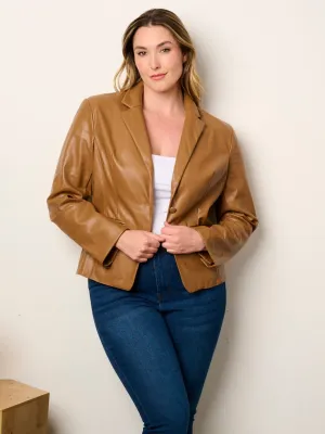 PLUS SIZE LONG SLEEVE BUTTON CLOSURE POCKETS PU PLEATHER JACKET