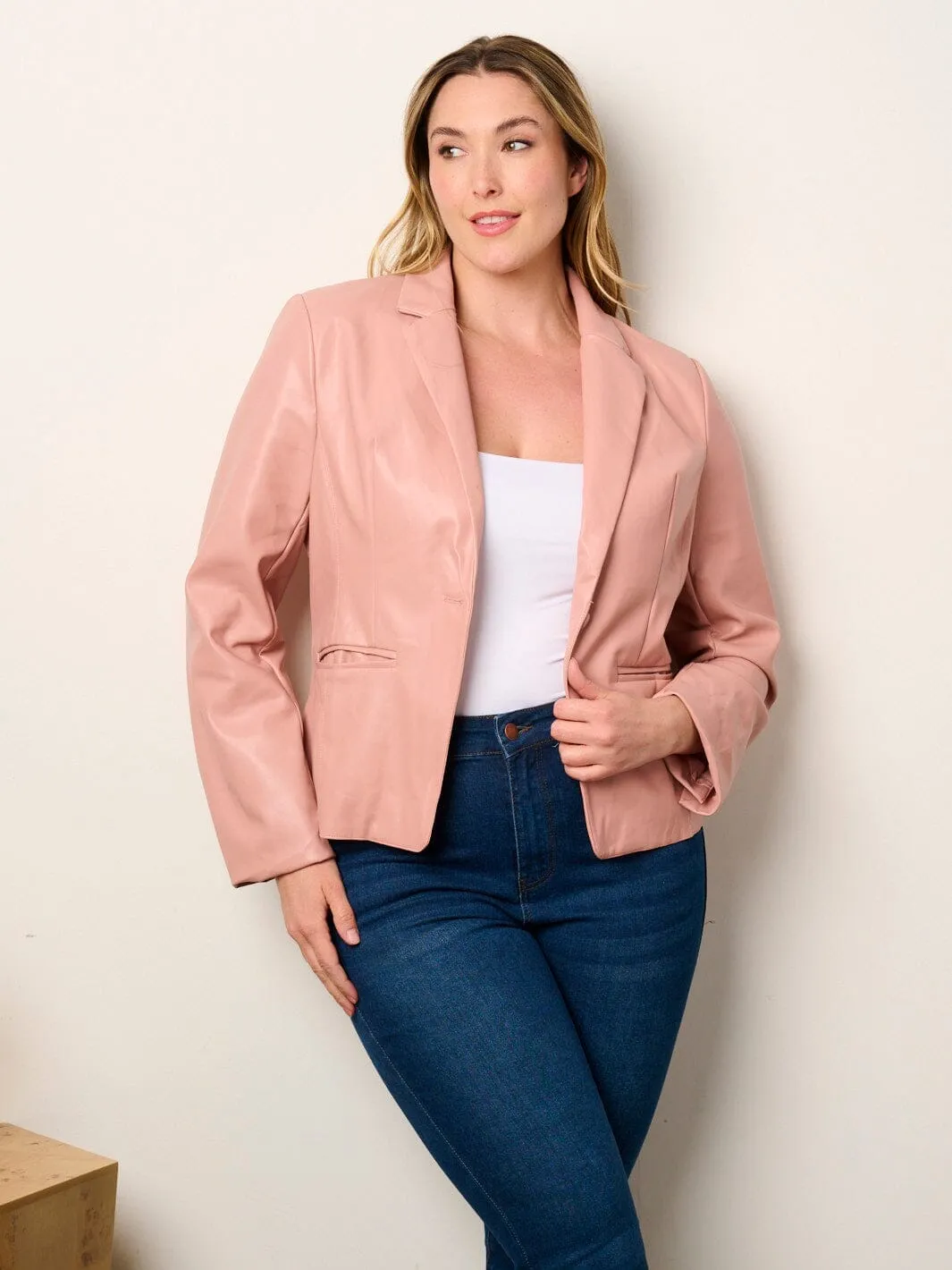 PLUS SIZE LONG SLEEVE BUTTON CLOSURE POCKETS PU PLEATHER JACKET