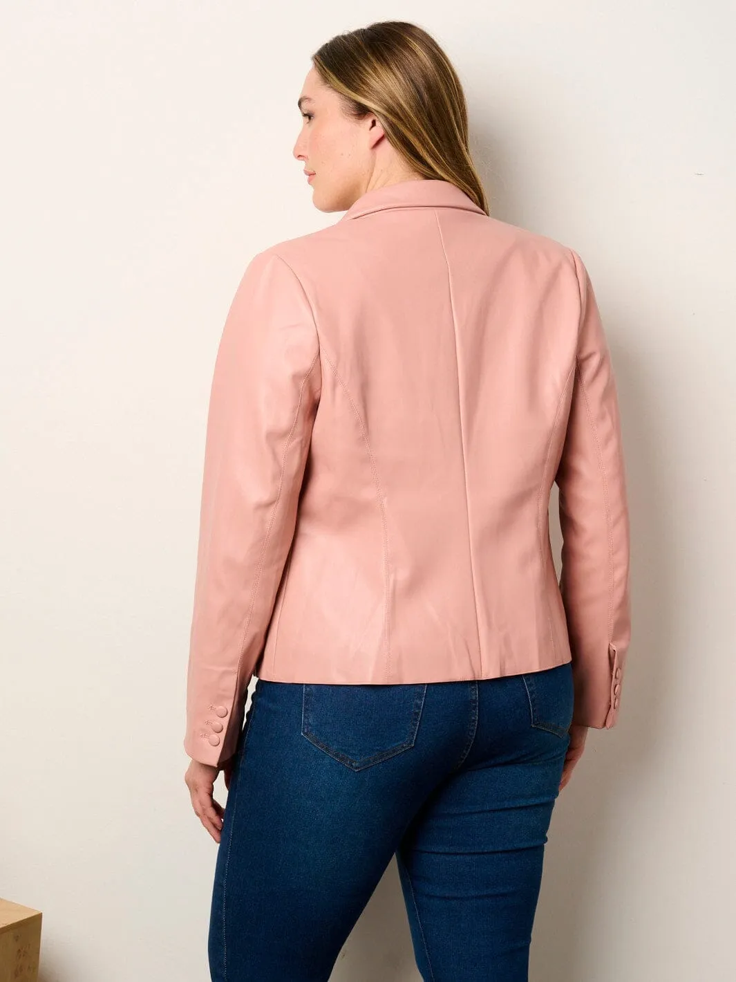 PLUS SIZE LONG SLEEVE BUTTON CLOSURE POCKETS PU PLEATHER JACKET