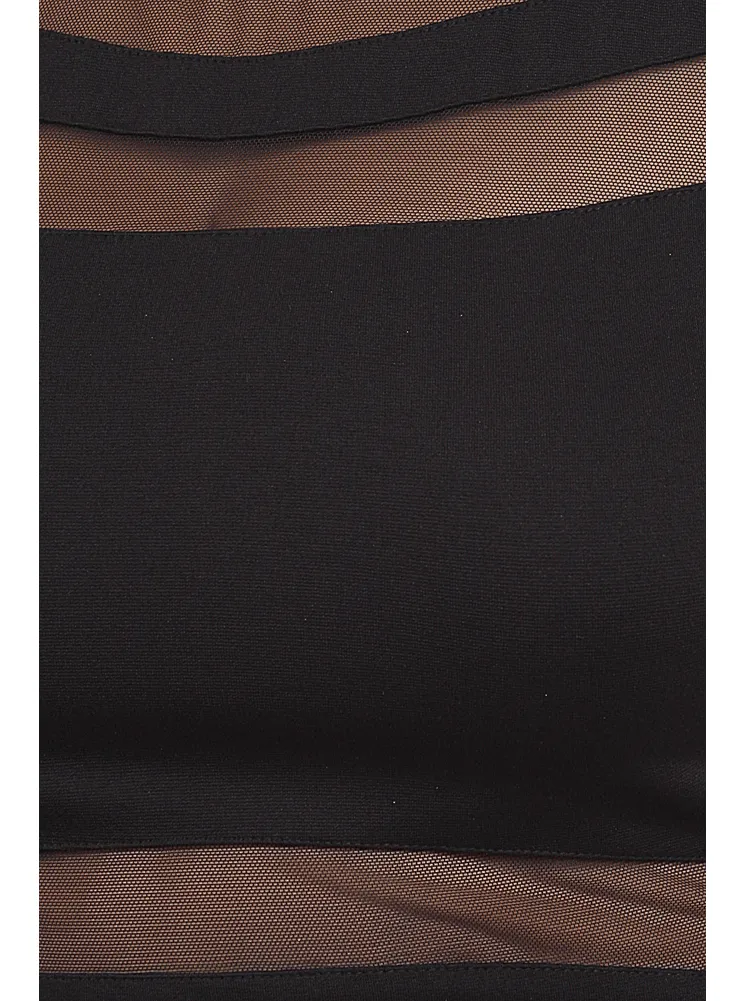 Plus Size Seductive Scuba Mesh Midi Black Dress