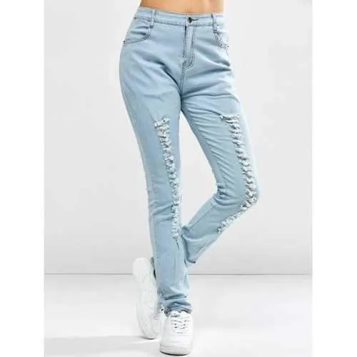 Pocket Distressed Jeans - Medium Blue S
