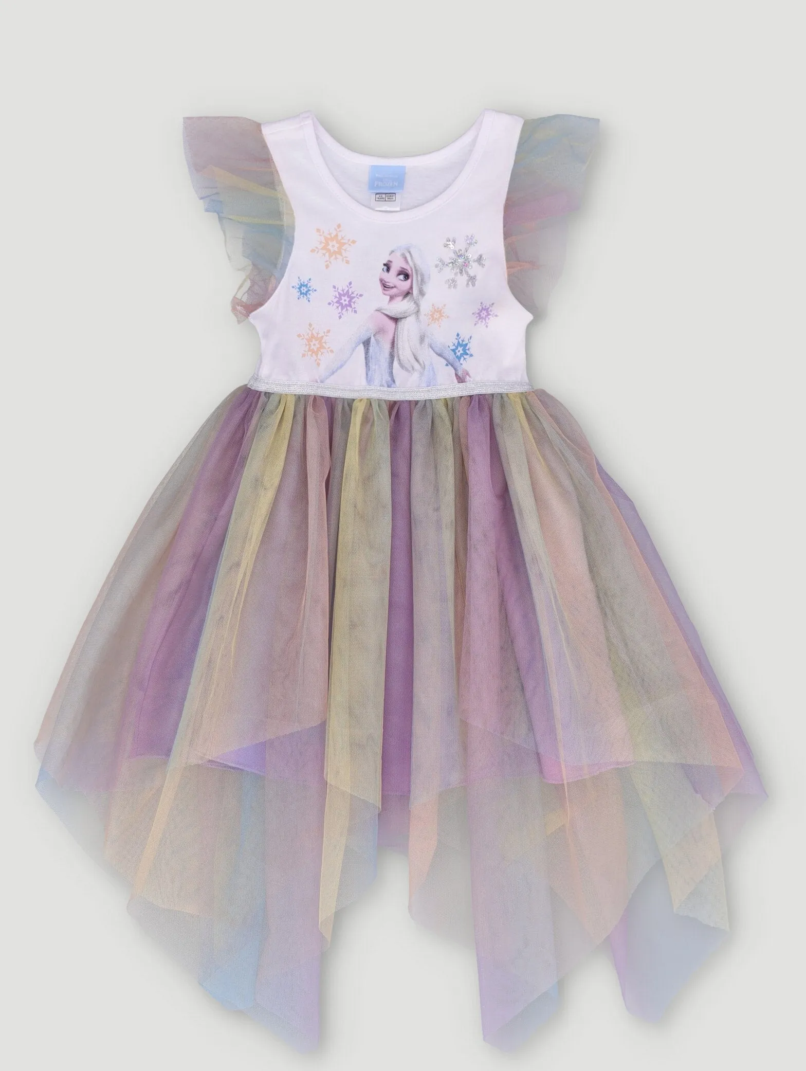 Pre-Girls Frozen Party Dress With Rainbow Tulle