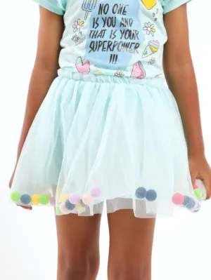 Pre-Girls Tulle Skirt With Bobbles - Blue