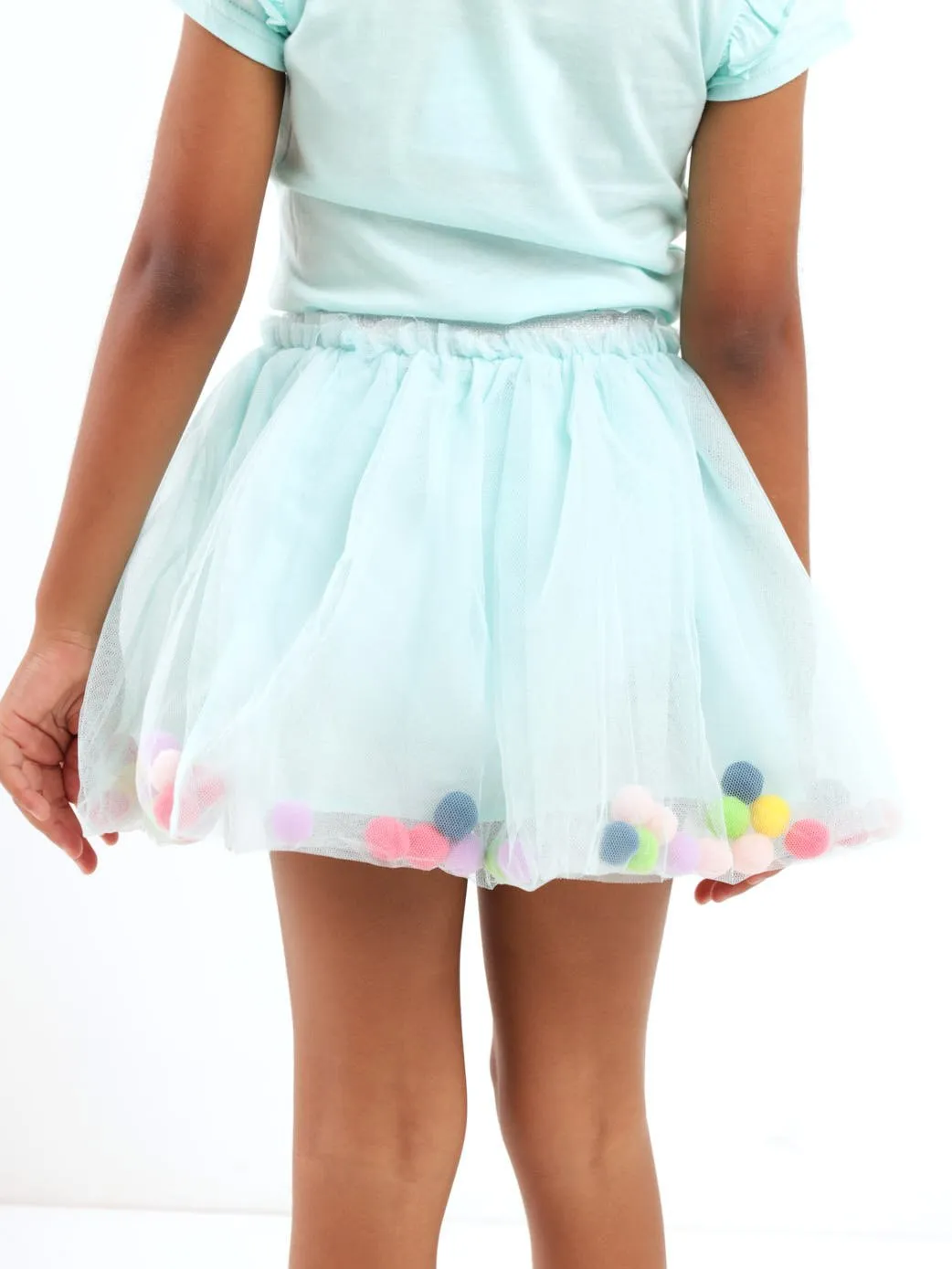 Pre-Girls Tulle Skirt With Bobbles - Blue