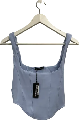 PrettyLittleThing Blue Stretch Woven Dip Hem Corset Top UK 10