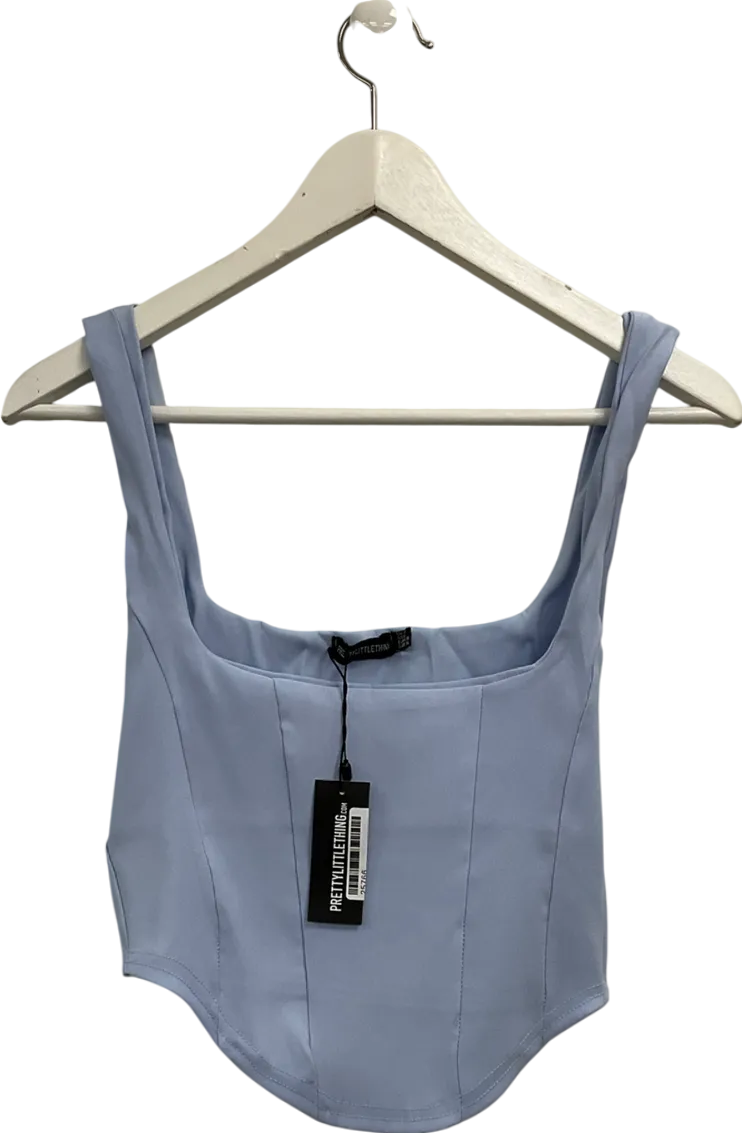 PrettyLittleThing Blue Stretch Woven Dip Hem Corset Top UK 10
