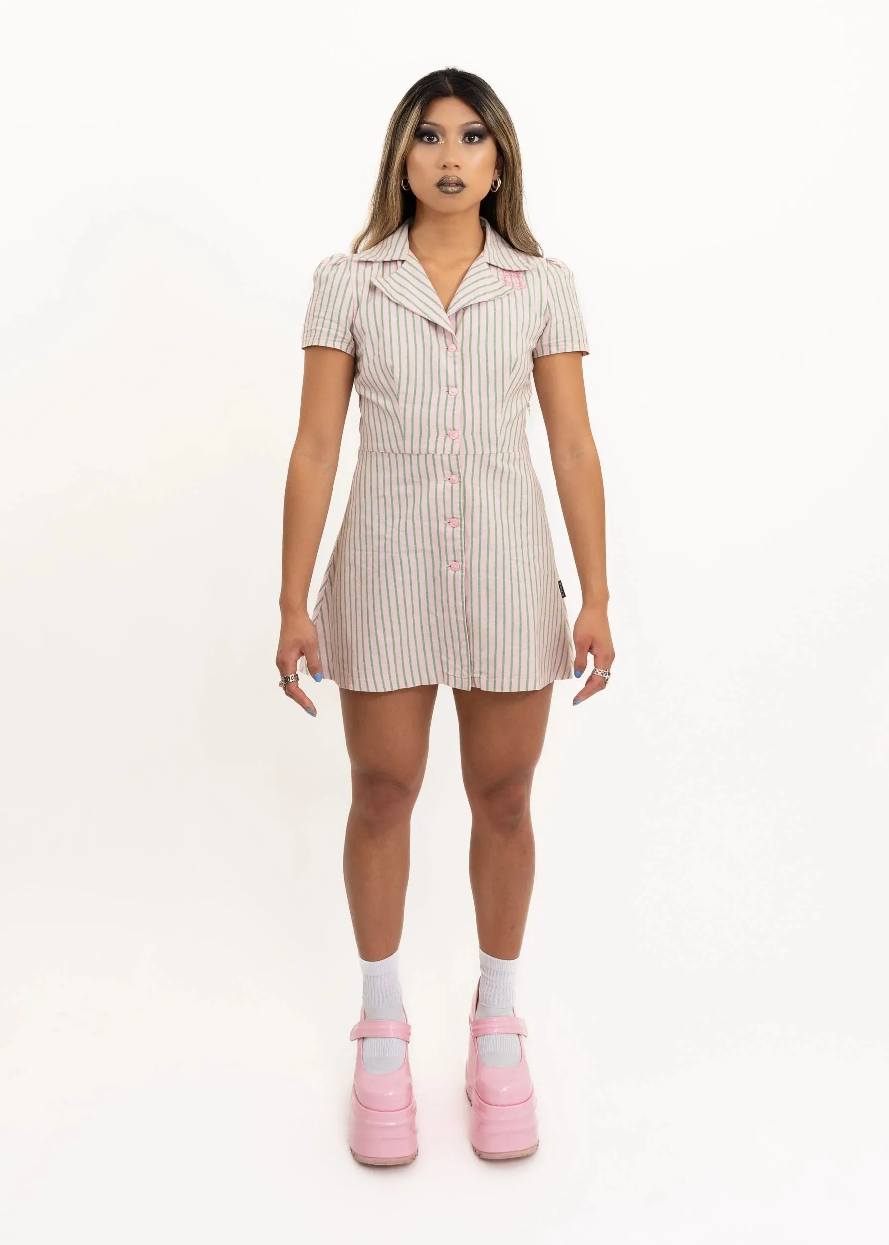 Puff sleeve pinstriped mini dress