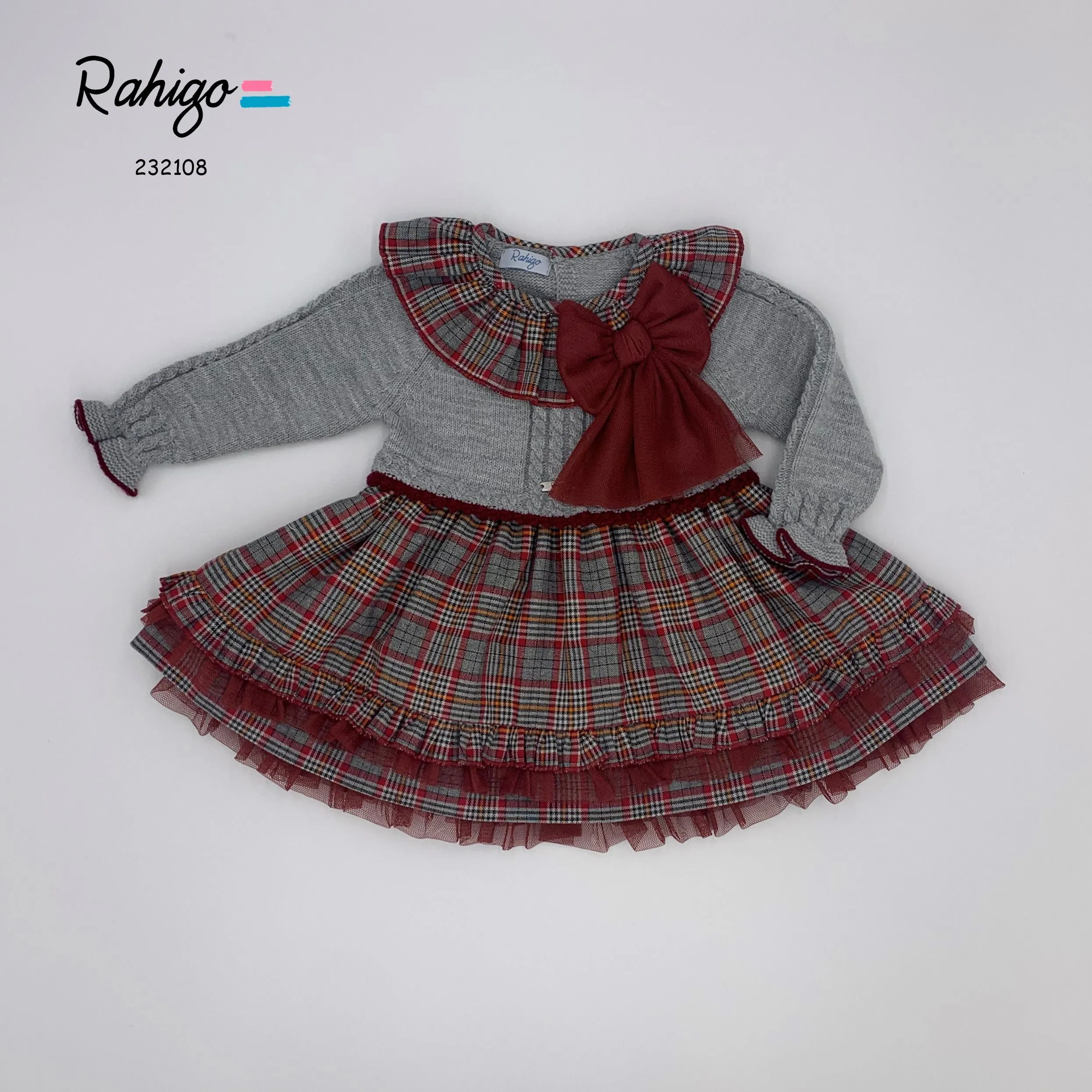 Rahigo Grey & Burgundy 3-Piece Dress, Knickers & Socks Set