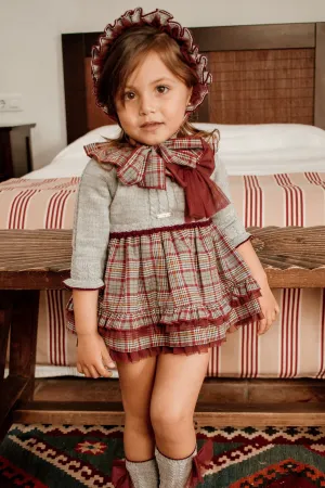 Rahigo Grey & Burgundy 3-Piece Dress, Knickers & Socks Set