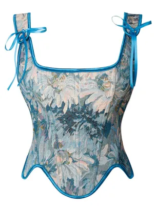 Renaissance Vintage Floral Embroidery Bustier Corset Crop Top