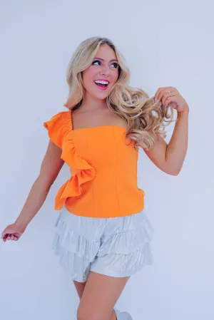 Reva Ruffle One Shoulder Peplum Top - Orange