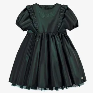 Robe émeraude en taffetas et tulle avec volants, enfant || Emerald dress in taffeta and tulle with ruffles, child