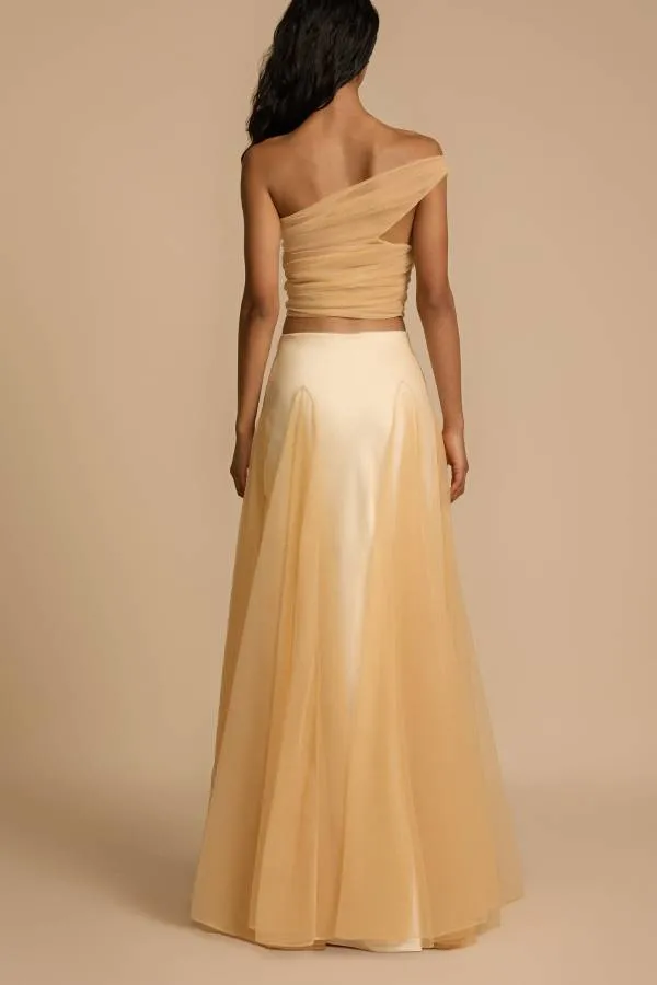Romance Factor Semi-sheer Tulle One Shoulder Ruched Crop Top