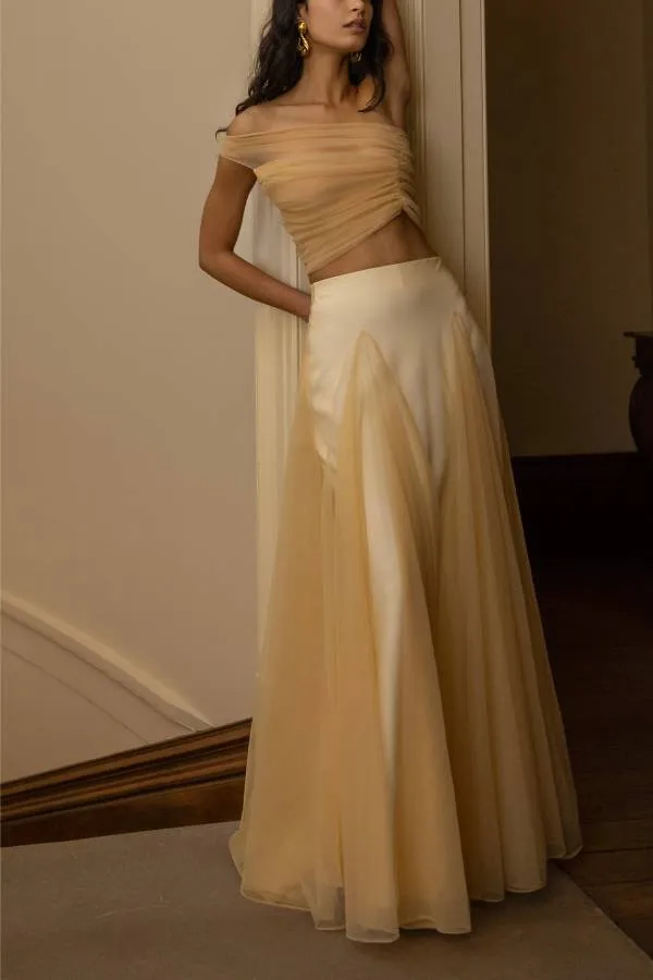 Romance Factor Semi-sheer Tulle One Shoulder Ruched Crop Top