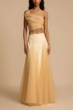 Romance Factor Semi-sheer Tulle One Shoulder Ruched Crop Top