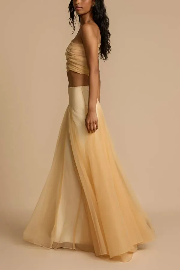 Romance Factor Semi-sheer Tulle One Shoulder Ruched Crop Top