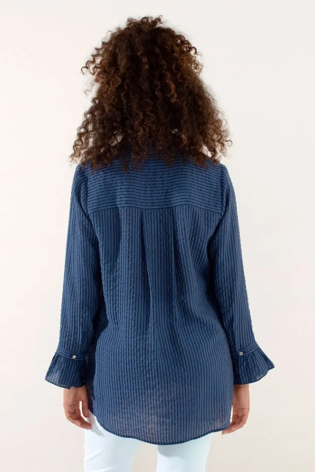 Ruffle Detail Shirt | Navy Stripe