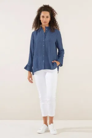 Ruffle Detail Shirt | Navy Stripe