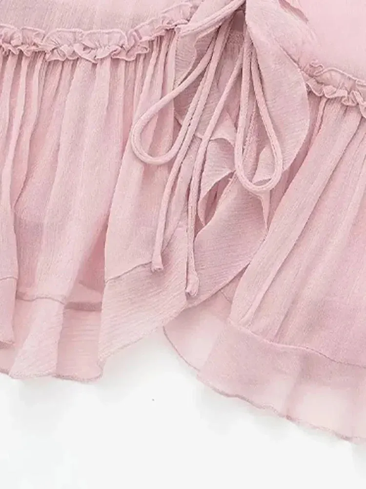 Ruffled Front Tied Semi-Sheer Tank Top for Women