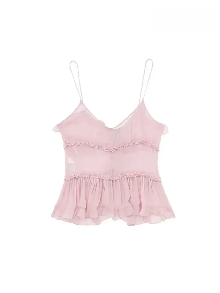 Ruffled Front Tied Semi-Sheer Tank Top for Women