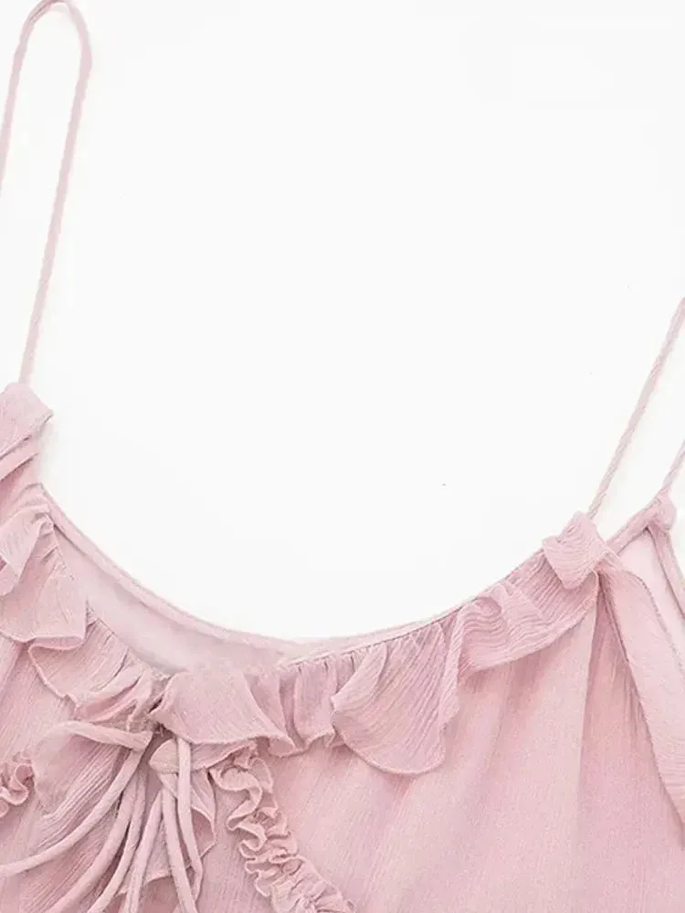 Ruffled Front Tied Semi-Sheer Tank Top for Women