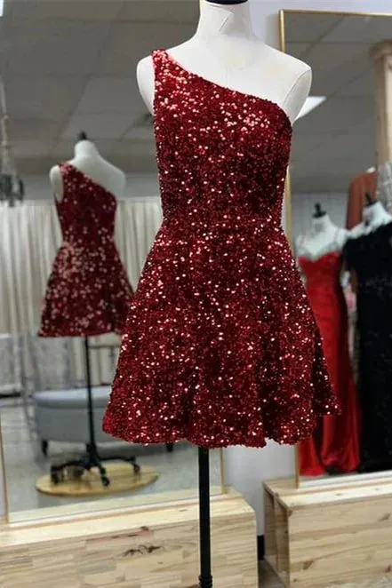 Sequin Royal Blue Homecoming Dress One Shoulder Short Prom Dresses