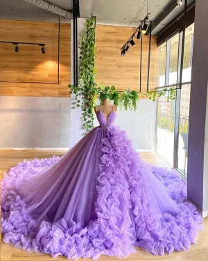 Sexy Light Purple Quinceanera Dresses Ball Gown Tulle Skirts Spaghetti Straps V-Neck Beaded Sweet 16 Dress 803075