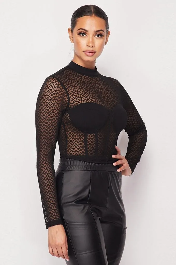 Sexy Mesh Mock Neck Top