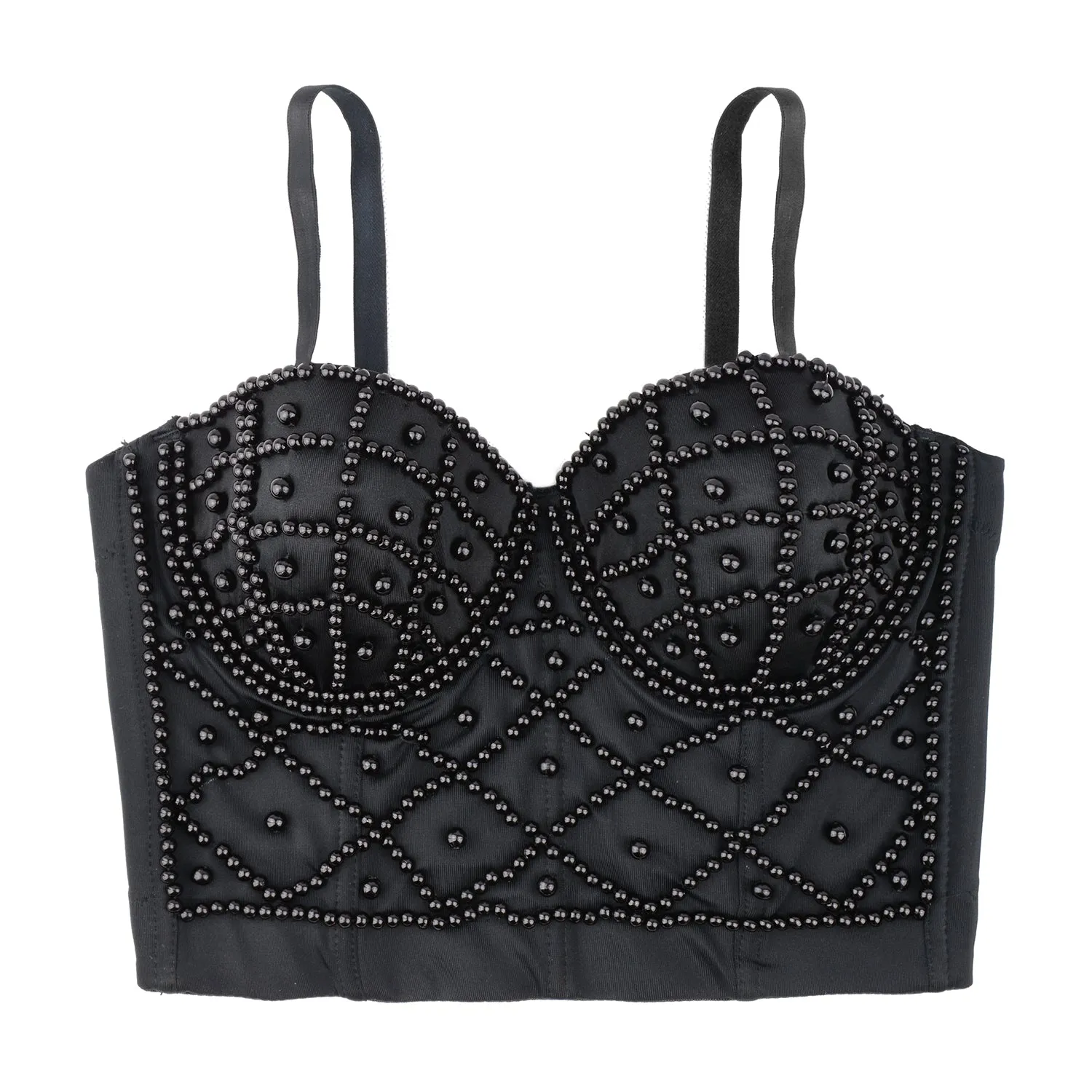Sexy Pearls Beaded Bustier Corset Club Party Cage Bra