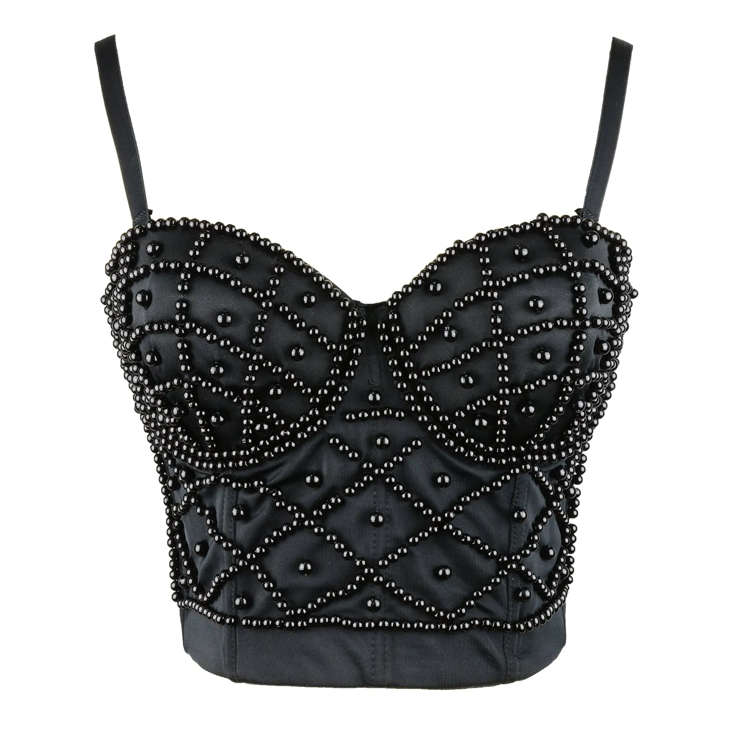 Sexy Pearls Beaded Bustier Corset Club Party Cage Bra