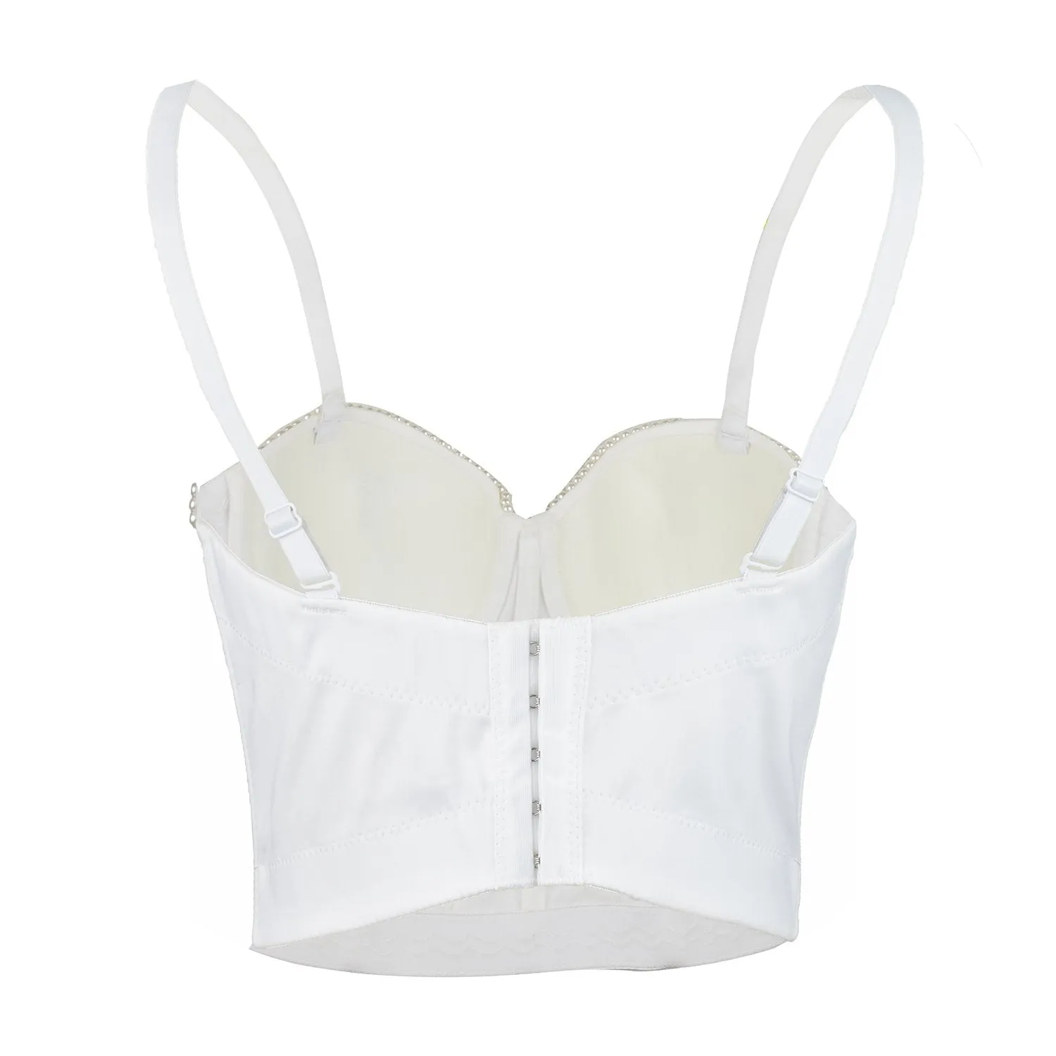 Sexy Pearls Beaded Bustier Corset Crop Top Club Party Cage Bra White