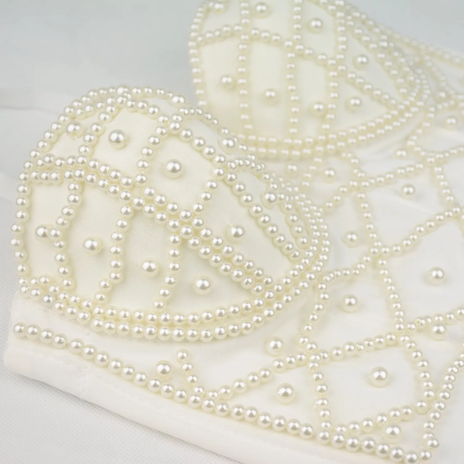 Sexy Pearls Beaded Bustier Corset Crop Top Club Party Cage Bra White