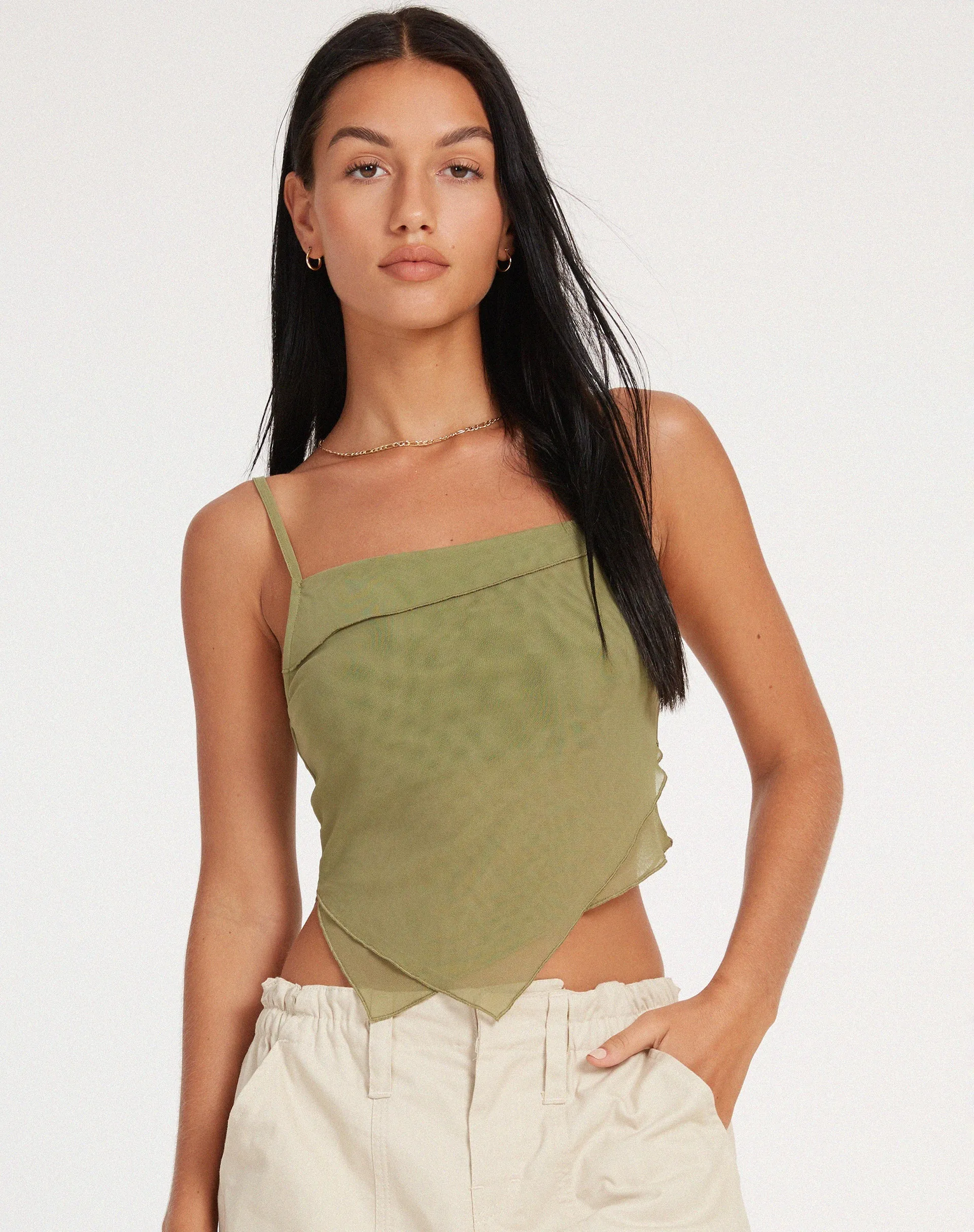 Shindu Top in Mesh Olive