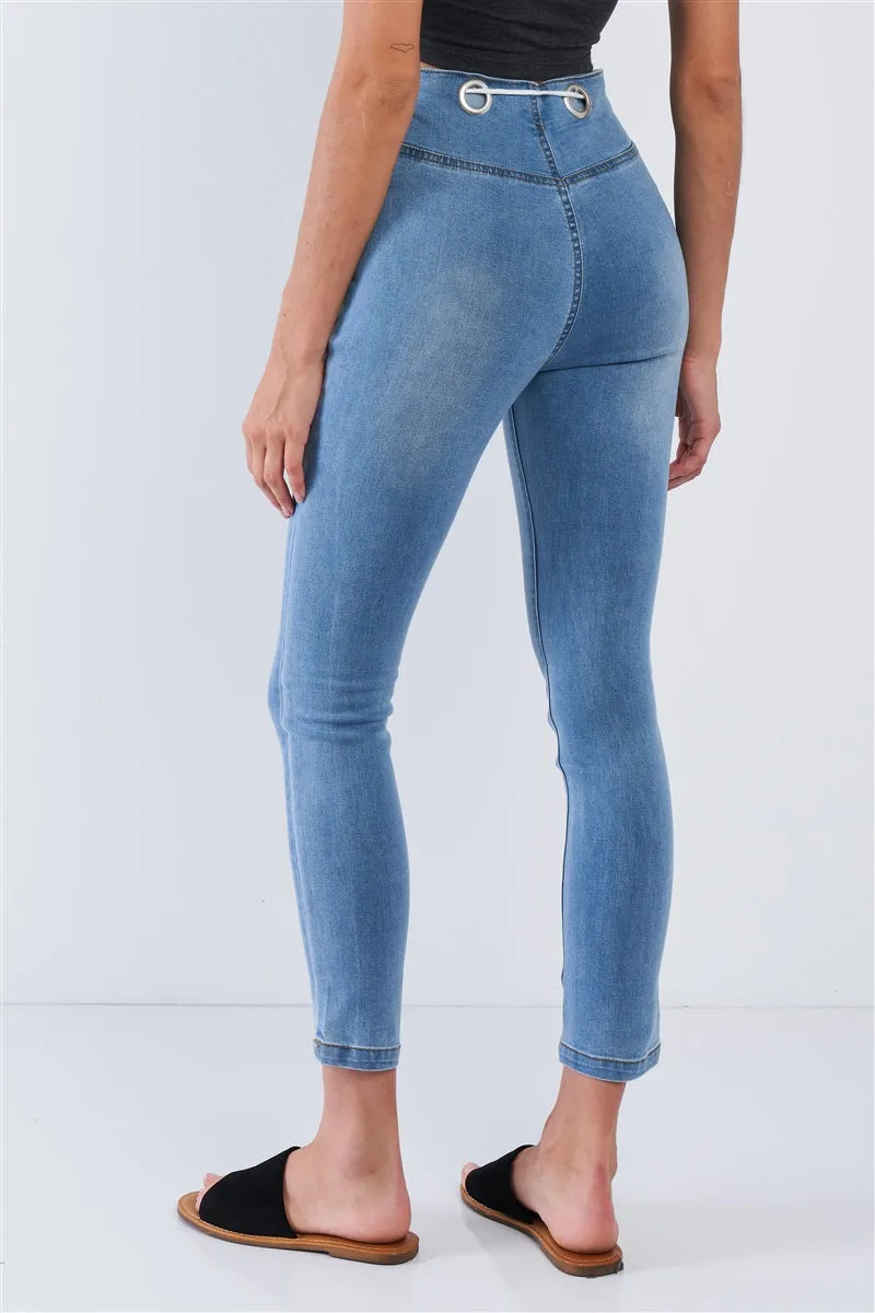 Shoelace Tie High Waisted Jeans | Light Blue