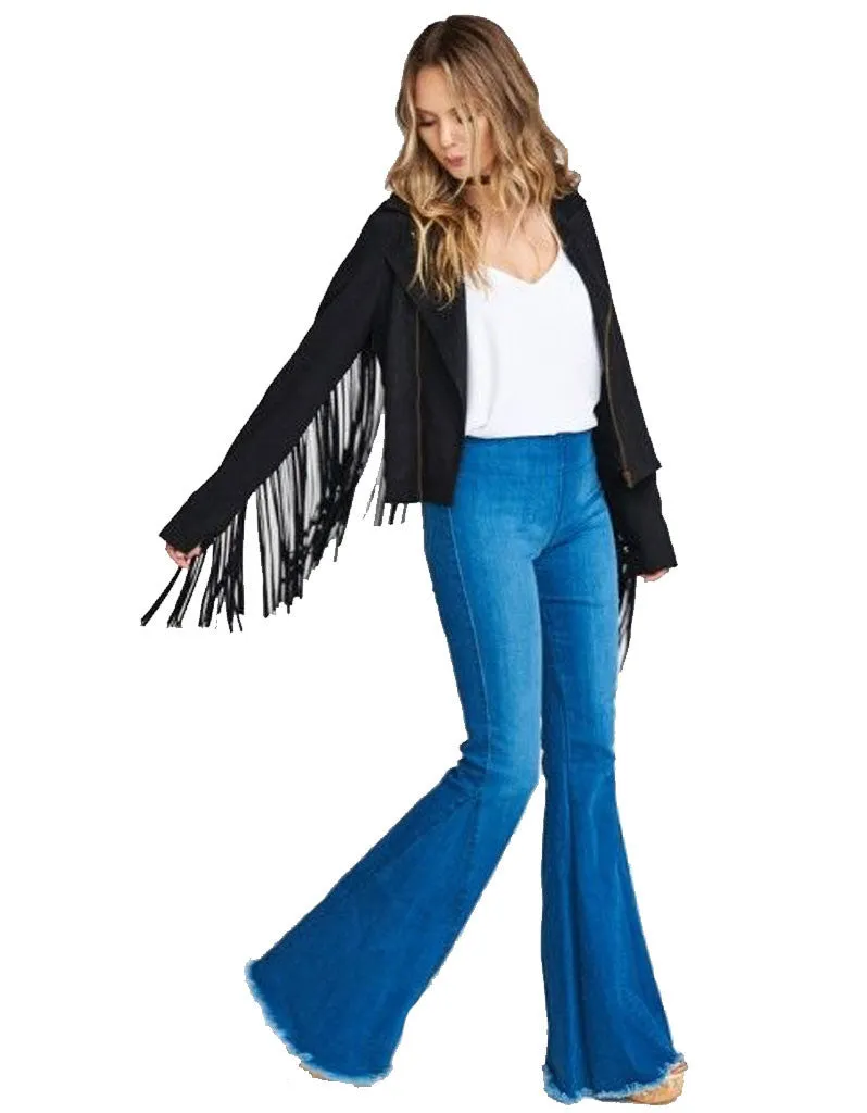 Show Me Your Mumu Ojai Fringe Jacket in Black Faux Suede